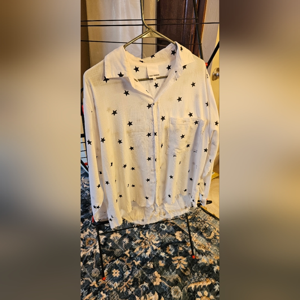 White Star Print Button Down Shirt